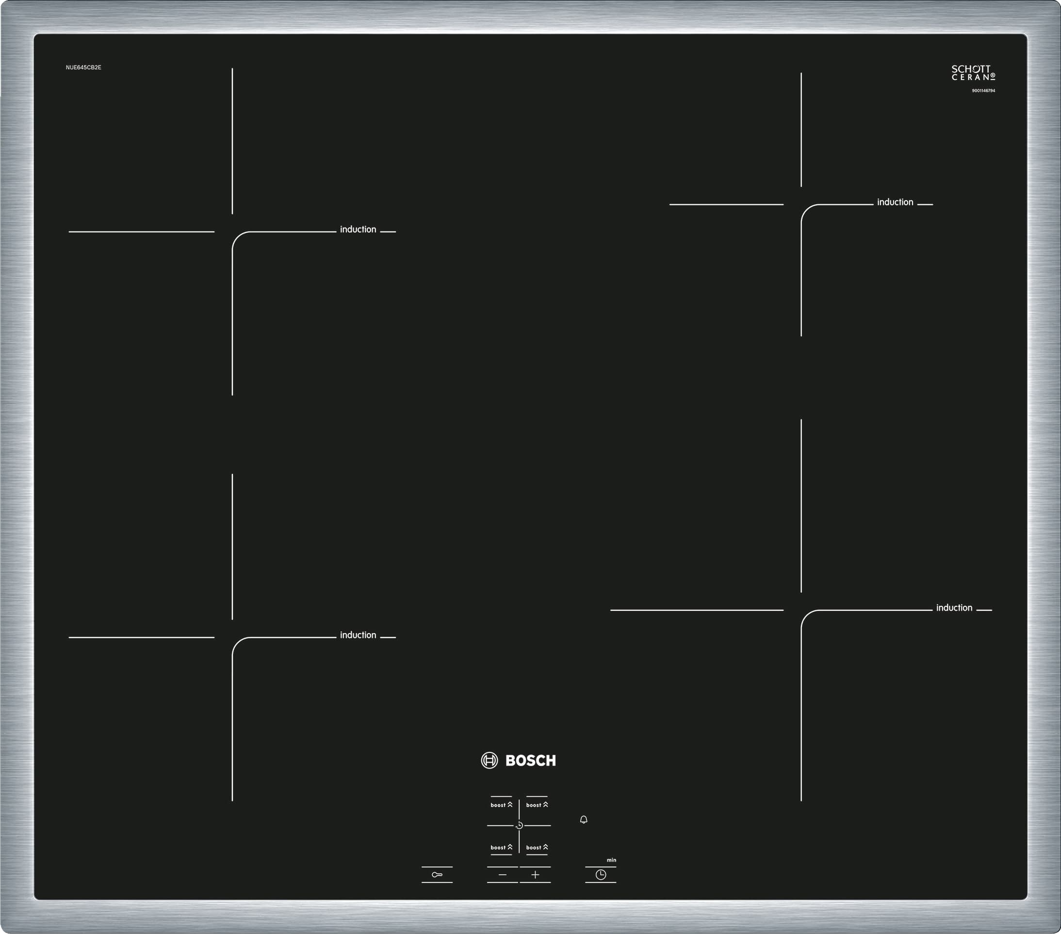 NUE645CB2E Edelstahl, umlaufender Rahmen 60 cm Induktions-Kochfeld Glaskeramik