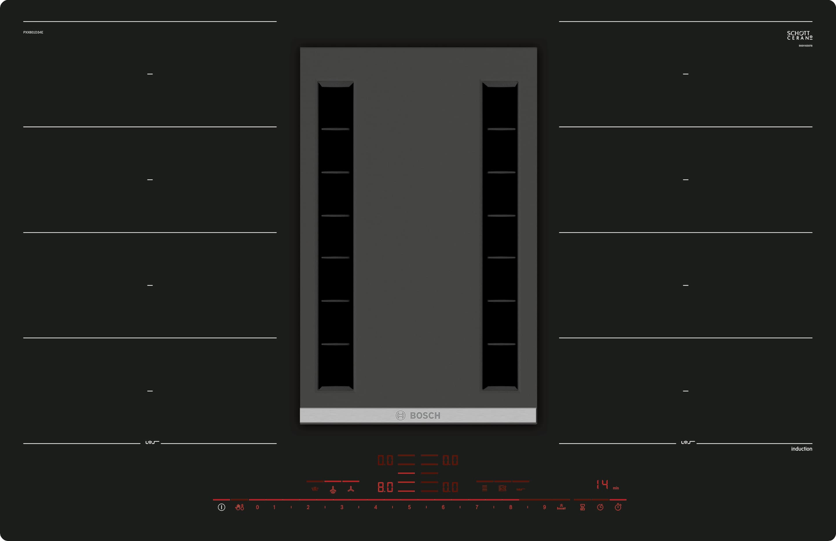PXX801D34E Induktions-Kochfeld mit integriertem Dunstabzug 80 cm Induktions-Kochfeld Glaskeramik