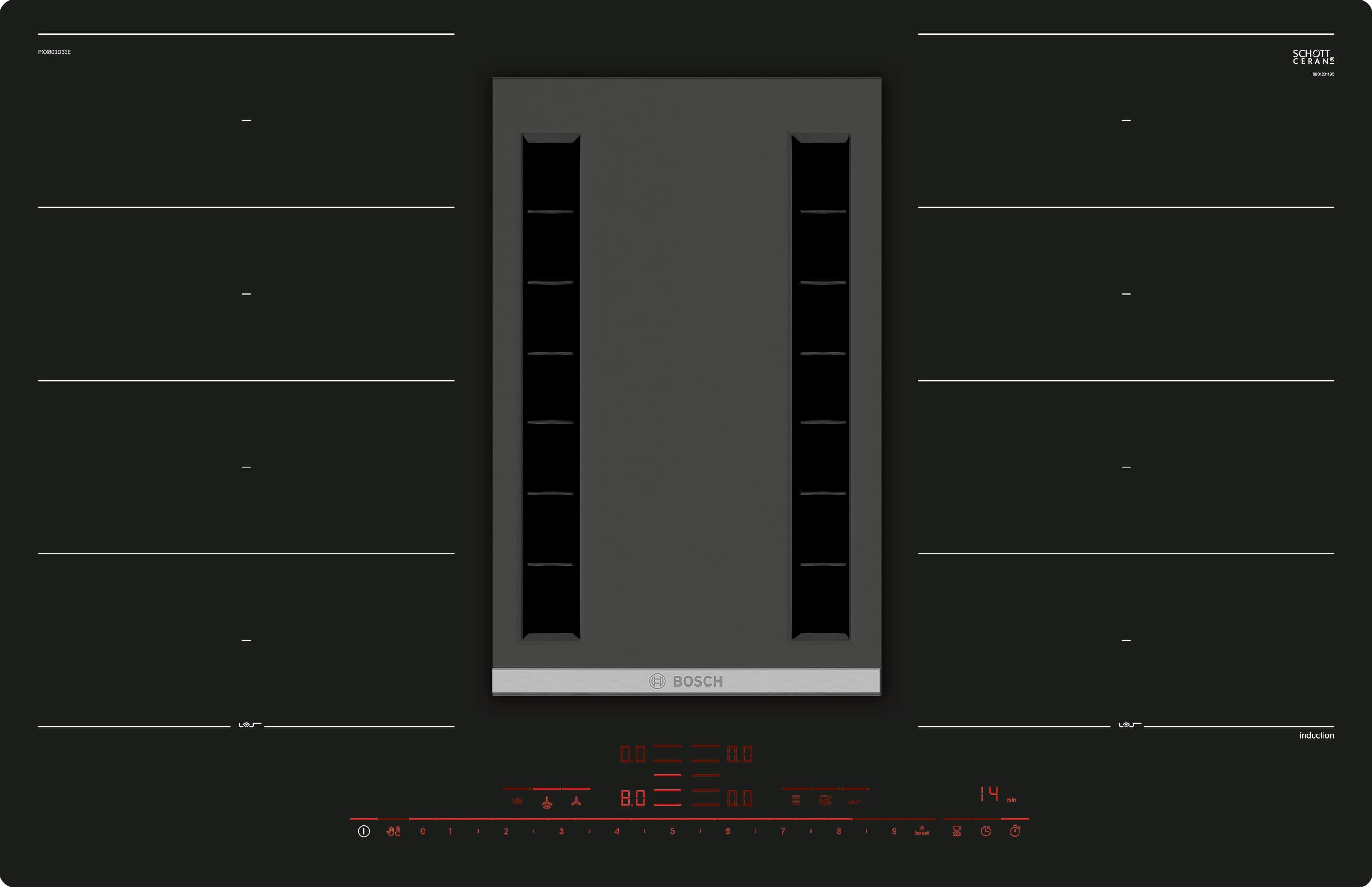 PXX801D33E Induktions-Kochfeld mit integriertem Dunstabzug 80 cm Induktions-Kochfeld Glaskeramik