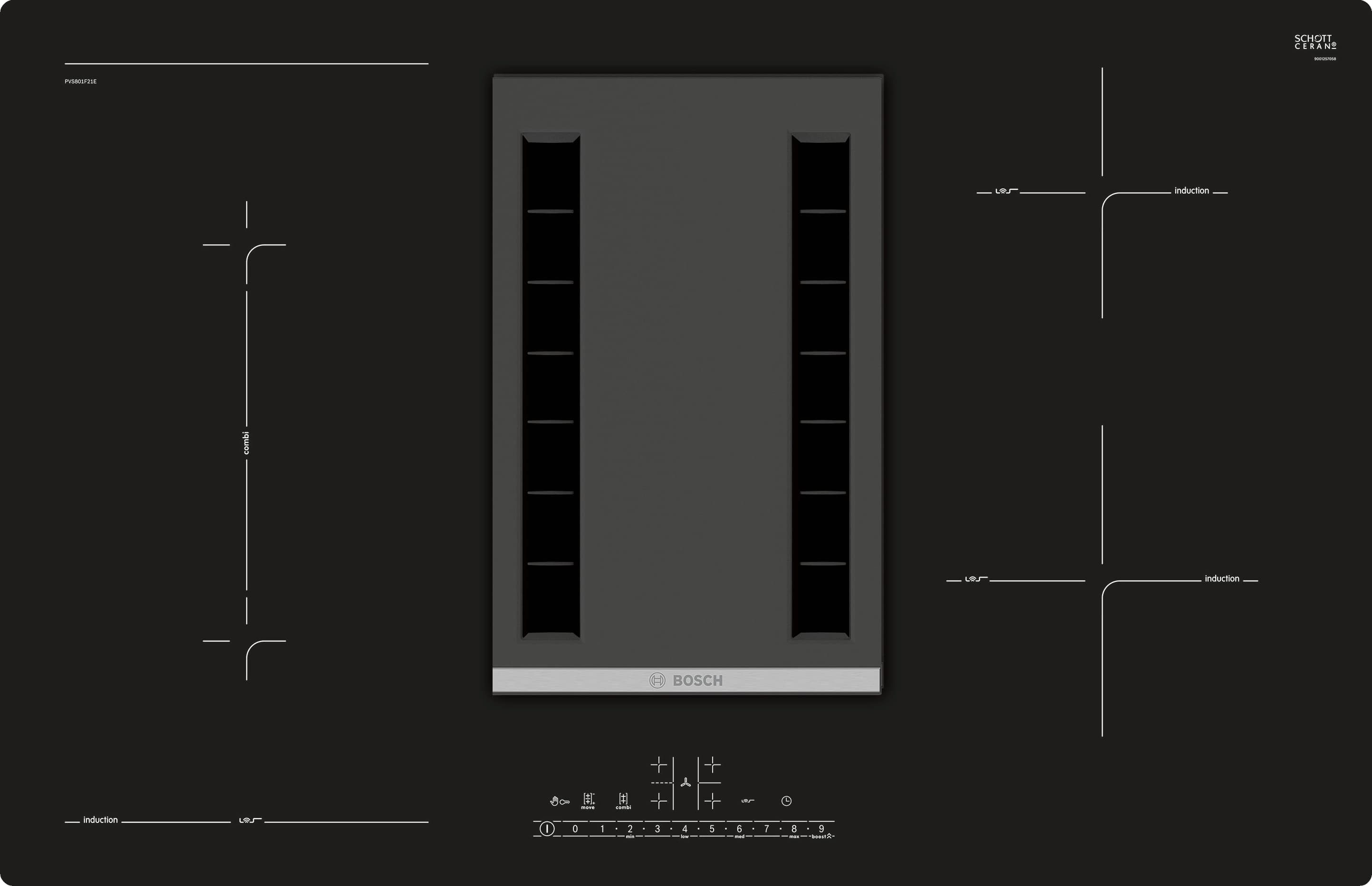 PVS801F21E Induktions-Kochfeld mit integriertem Dunstabzug 80 cm Induktions-Kochfeld Glaskeramik