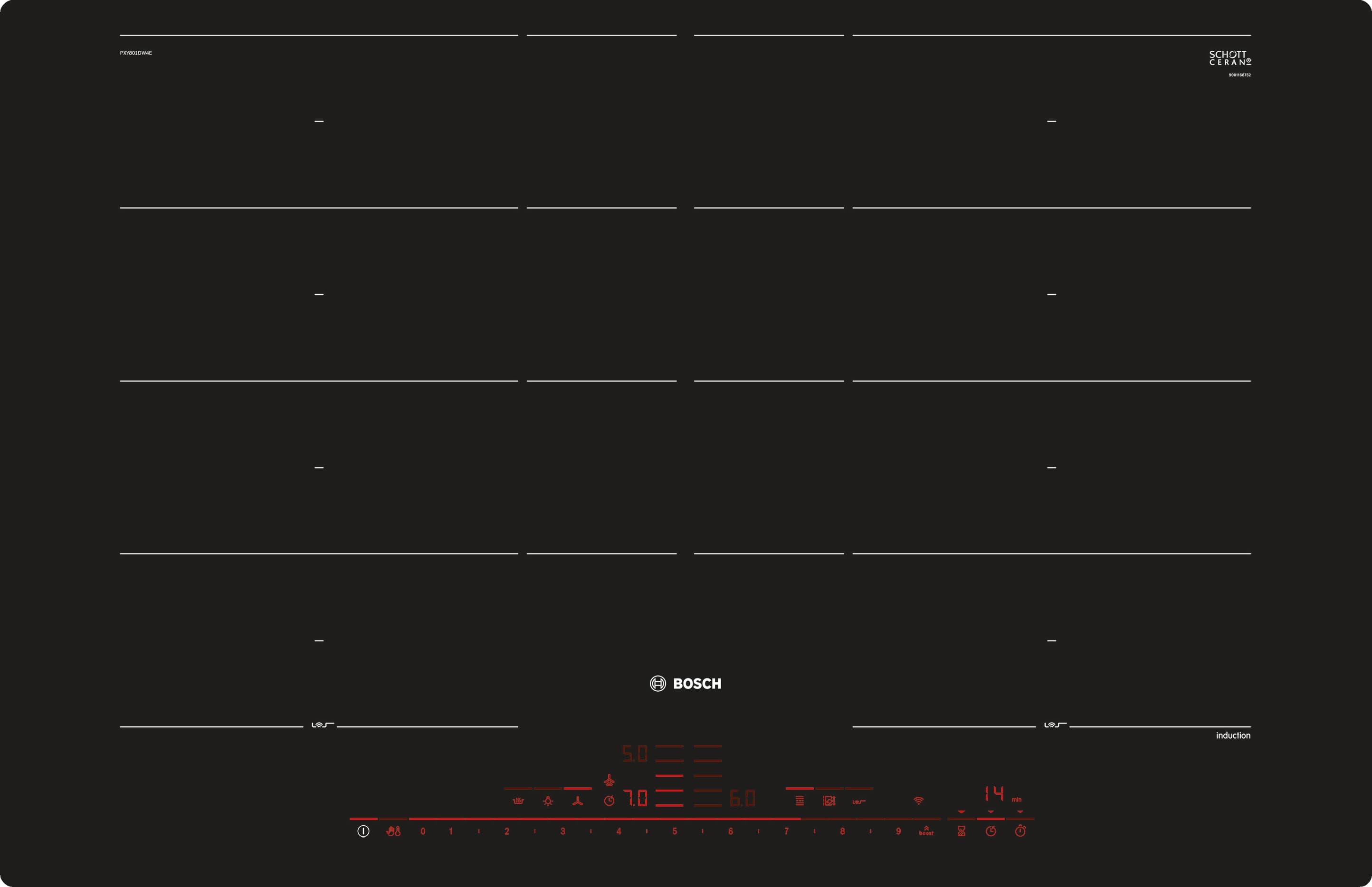 PXY801DW4E 80 cm Kochfeld Glaskeramik