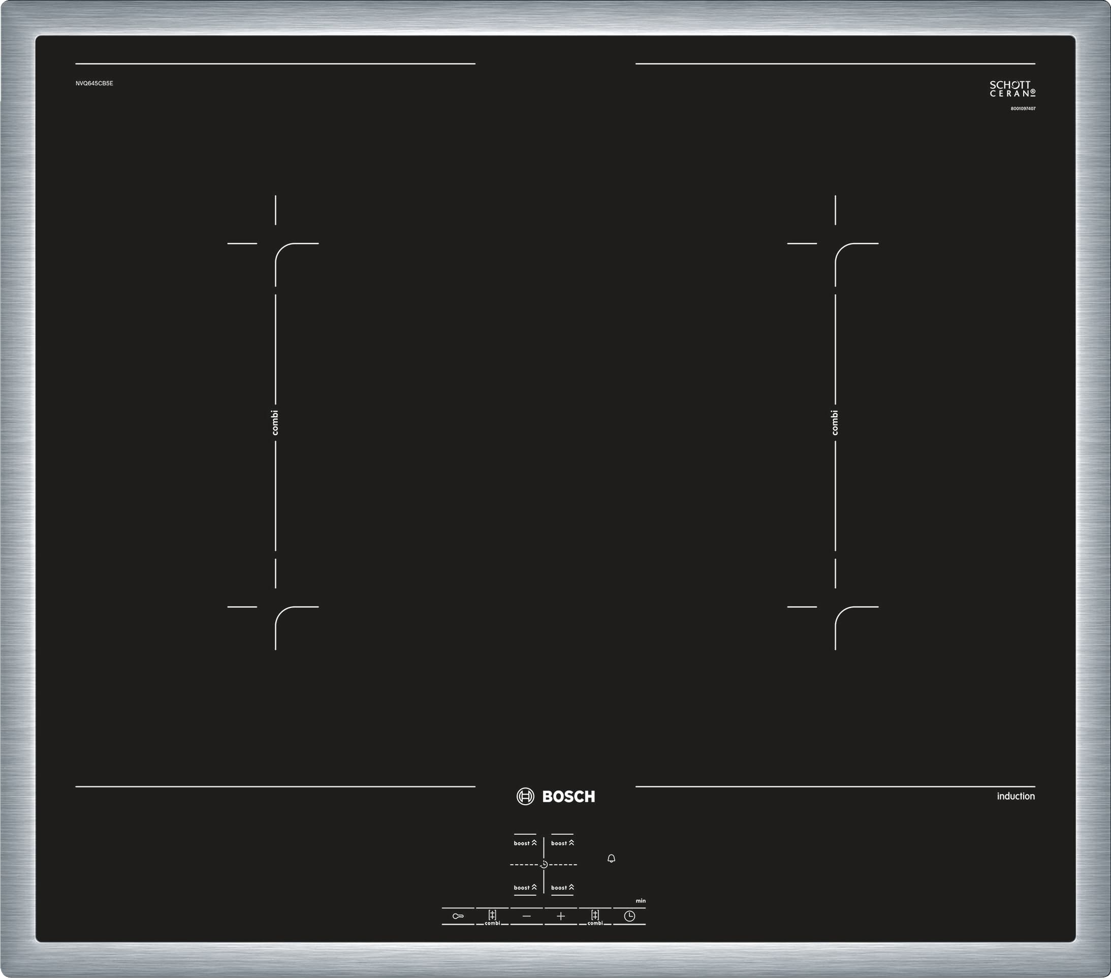 NVQ645CB5E Edelstahl, umlaufender Rahmen 60 cm Induktions-Kochfeld Glaskeramik