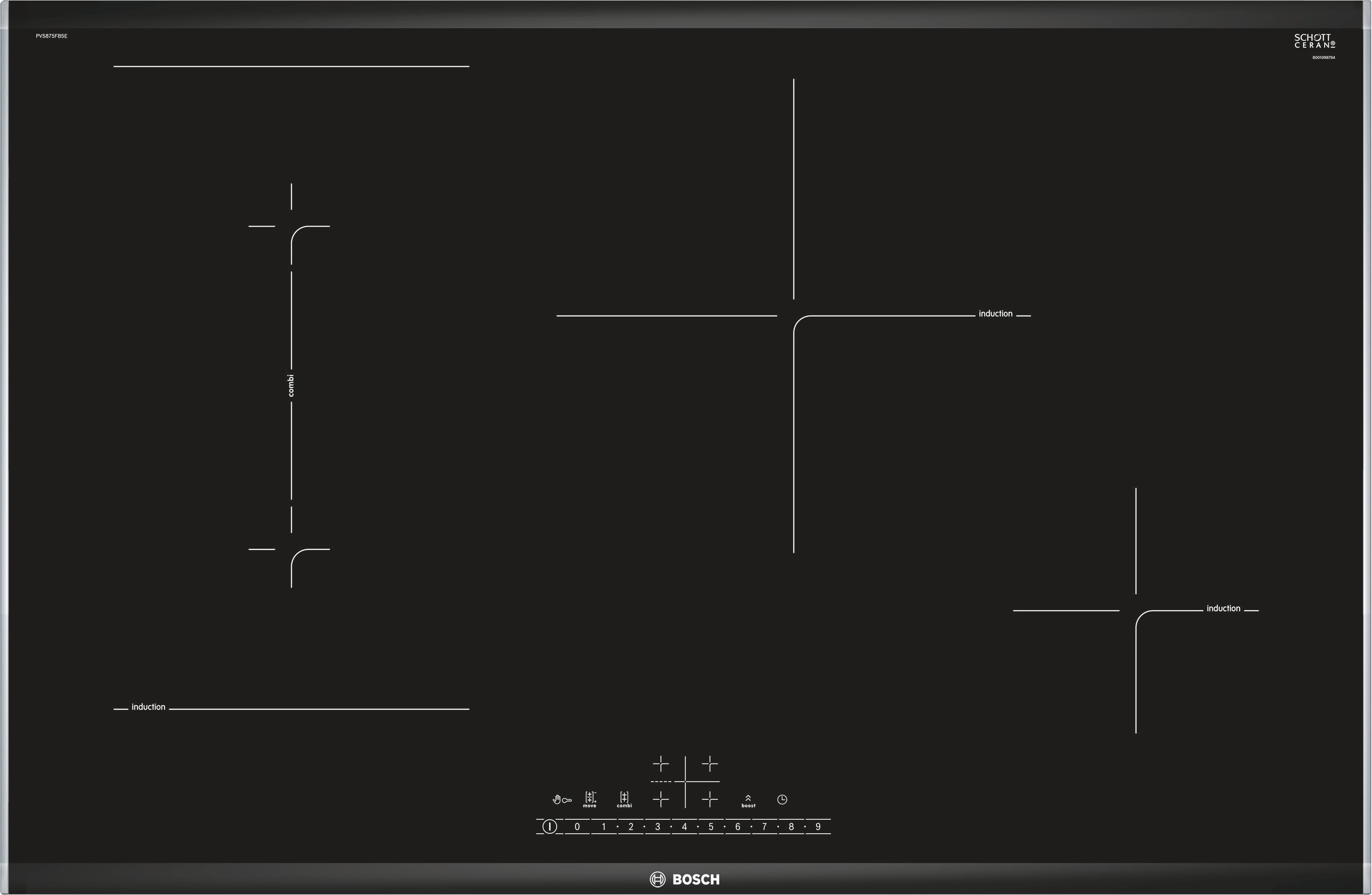 PVS875FB5E , ComfortProfil 80 cm Induktions-Kochfeld Glaskeramik