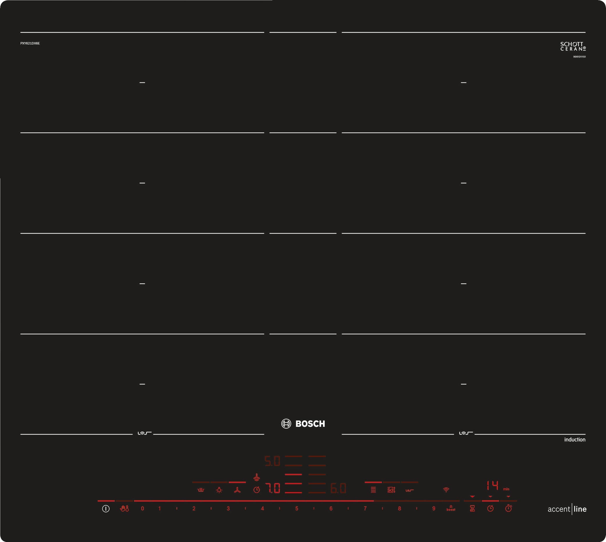 PXY621DX6E 60 cm Induktions-Kochfeld Glaskeramik