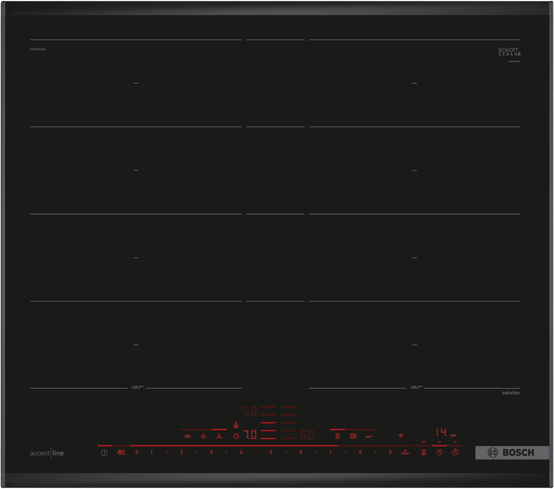PXY695DX6E 60 cm Induktions-Kochfeld Glaskeramik