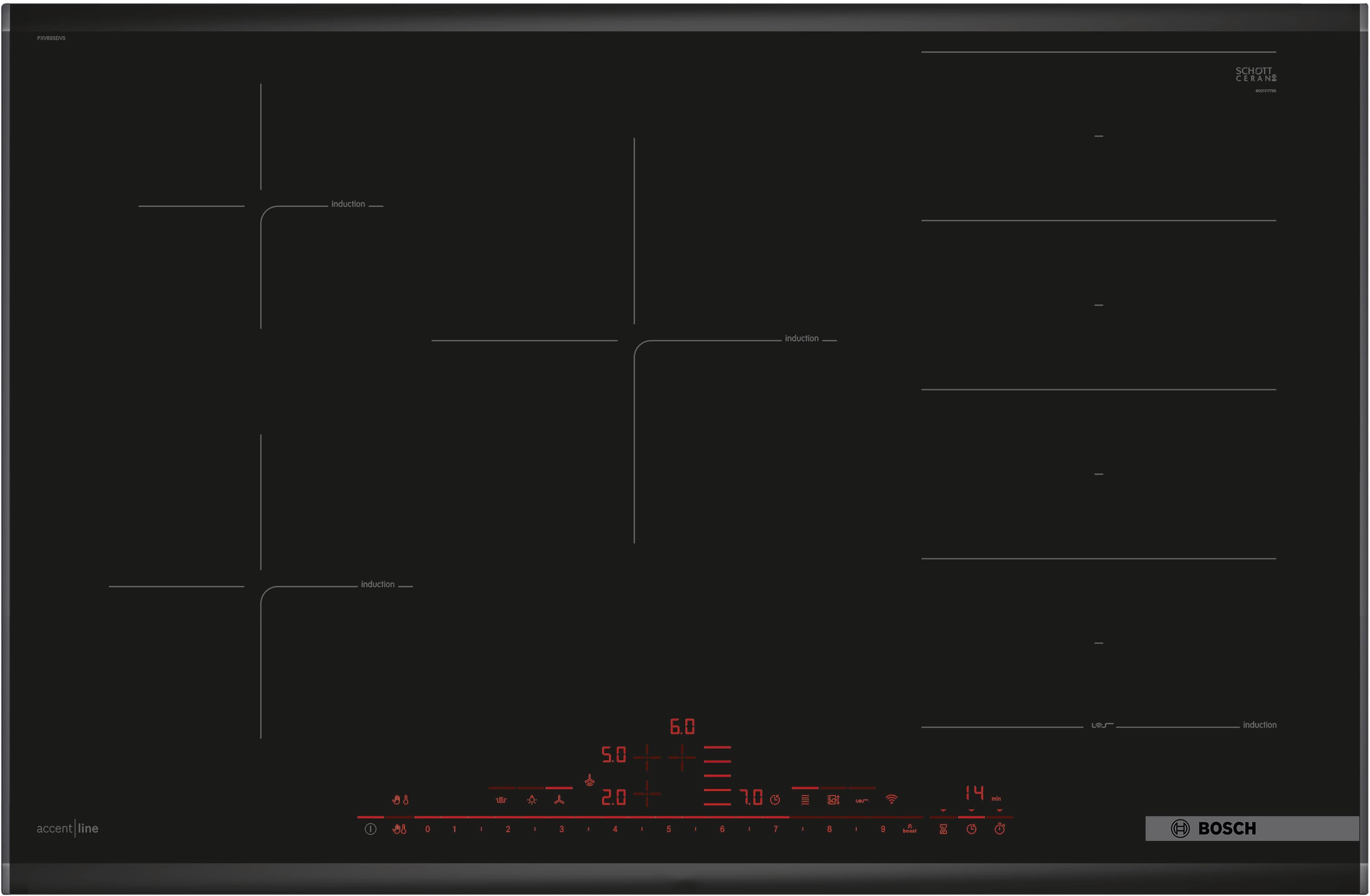 PXV895DV5E 80 cm Induktions-Kochfeld Glaskeramik