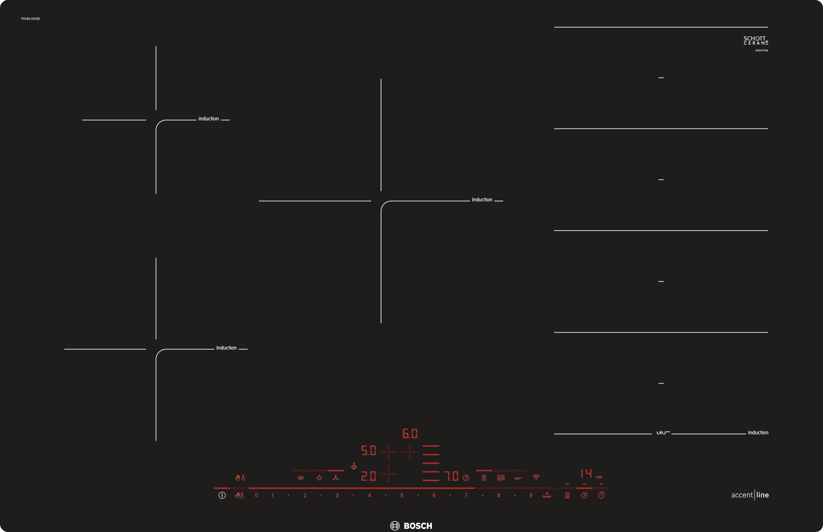 PXV821DV5E 80 cm Induktions-Kochfeld Glaskeramik