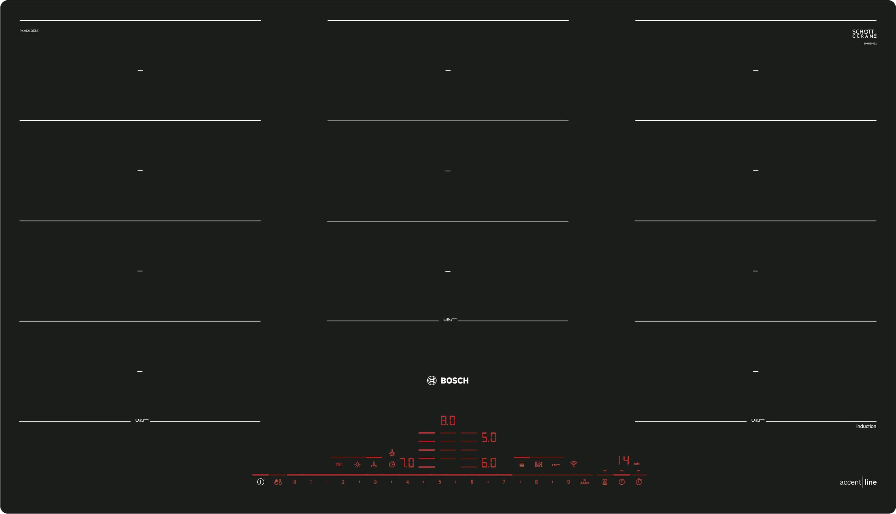 PXX921DX6E 90 cm Induktions-Kochfeld Glaskeramik