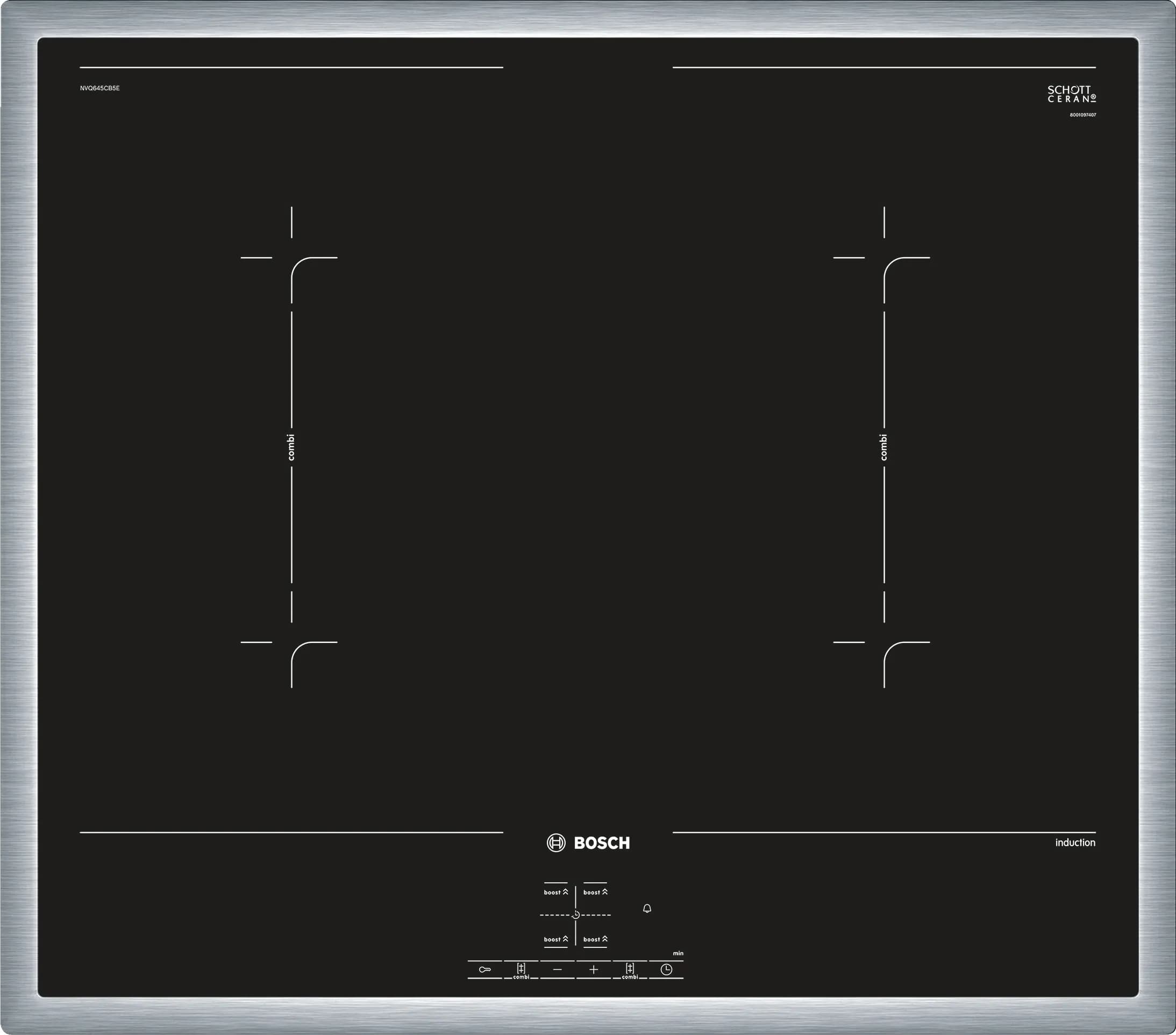 NVQ645CB5E Edelstahl, umlaufender Rahmen 60 cm Induktions-Kochfeld Glaskeramik