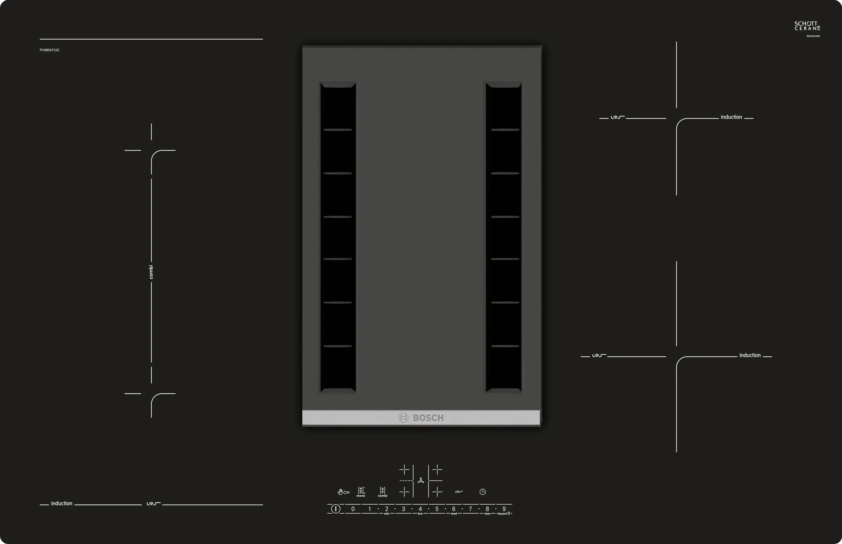 PVS801F21E Induktions-Kochfeld mit integriertem Dunstabzug 80 cm Induktions-Kochfeld Glaskeramik